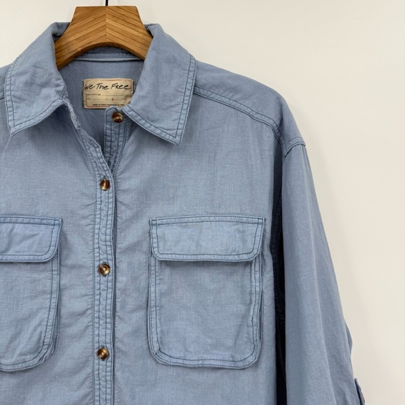 Free People We The Free Made For Sun Linen Oversized Button Down Shirt Blue S - Picture 8 of 12